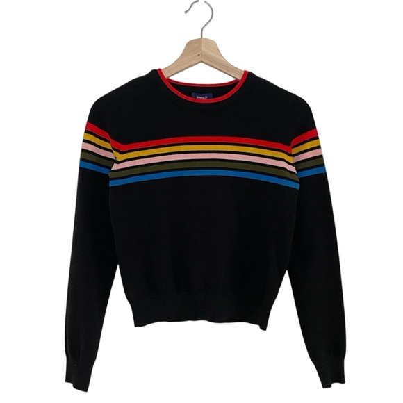 Forever 21 Multicolor Stripe Cropped Crewneck Sweater Black XS - Picture 3 of 8